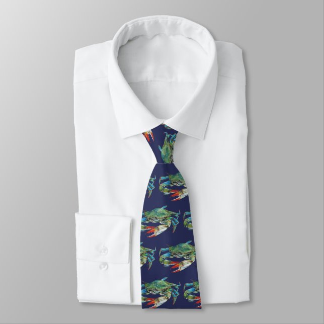 Blue Crab on navy Tie (Tied)