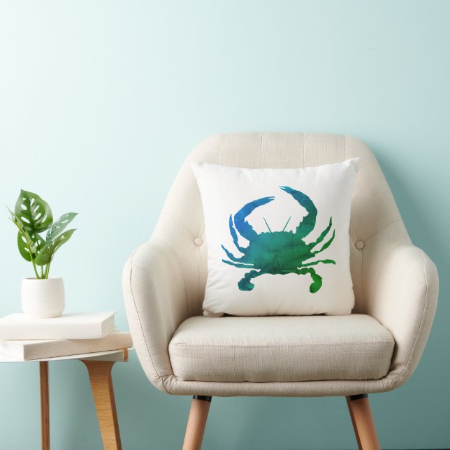 Blue Crab Painting Silhouette Beach Pillow (Chair)
