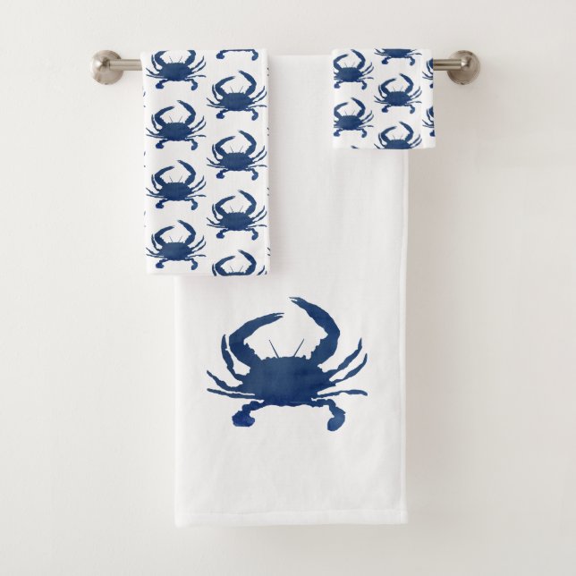 Blue Crab Pattern Beach Bath Towel Set (Insitu)