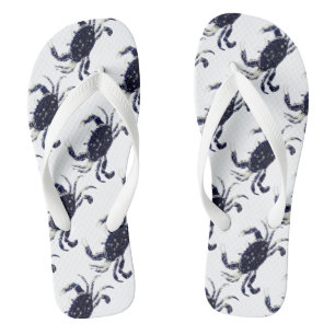 Blue Crab Pattern Beach Flip Flops