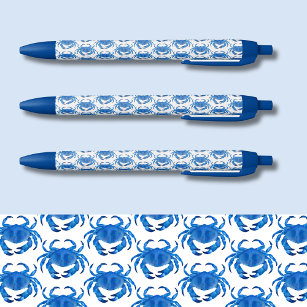 Blue Crab pattern Black Ink Pen
