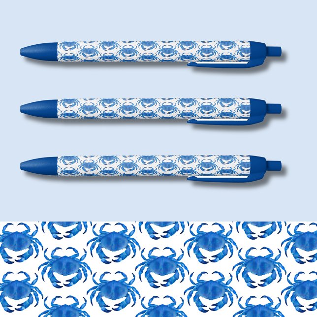 Blue Crab pattern Black Ink Pen (Blue crab coastal pattern pens.)