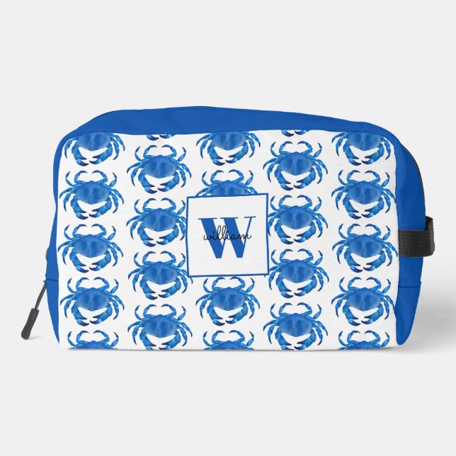 Blue Crab Pattern Dopp Kit (Back)