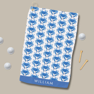 Blue Crab Pattern Golf Towel