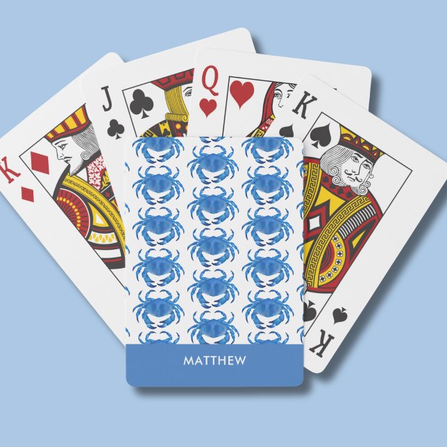 Blue Crab Pattern Playing Cards (blue crab personalised name playing cards)