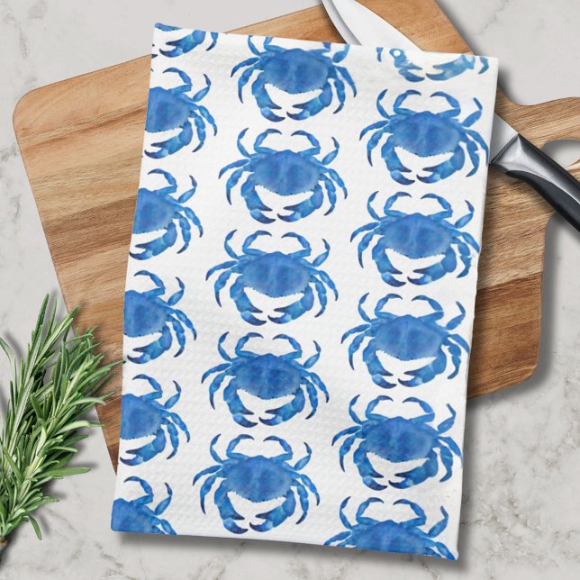 Blue Crab Pattern Tea Towel (Blue crab kitchen towel.  Matching kitchen and dining products available.)