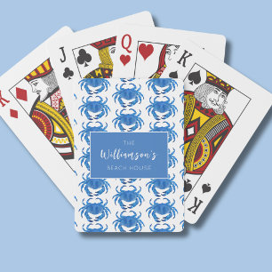 Blue Crab Patternn Family Beach House Playing Cards
