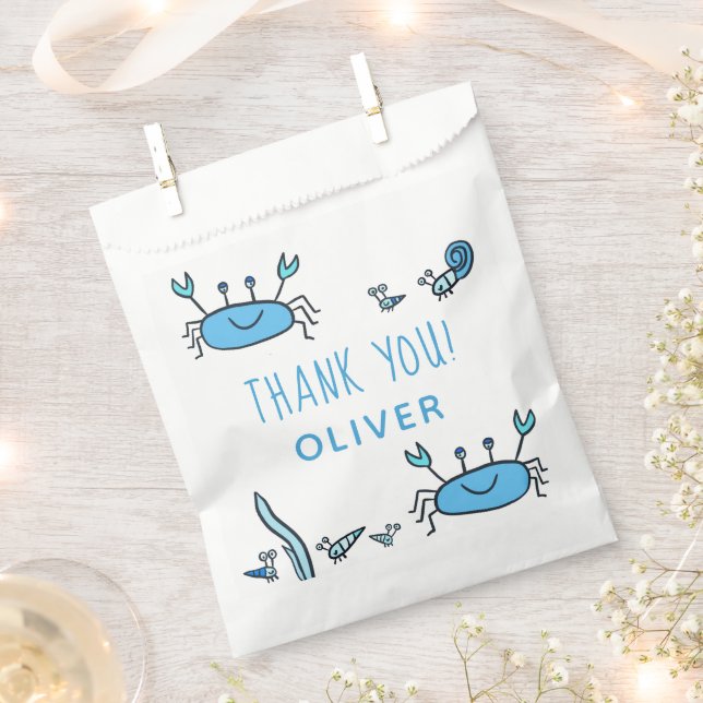 Blue Crab Sea Animals Boy Thank you Birthday Favour Bags (Clipped)