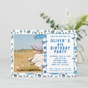 Blue Crab Sea Animals Shell Boy Photo Birthday Invitation