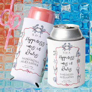 Blue Crab Seafood Doodle Beach Destination Wedding Can Cooler