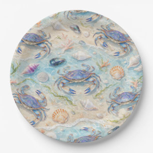 Blue Crab & Seashell Paper Plate