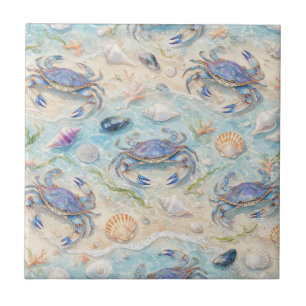 Blue Crab & Seashell Tile