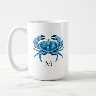 Blue Crab Seaside Monogram Coffee Mug