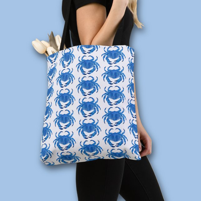 Blue Crab Seaside Ocean pattern Tote Bag (Blue crab all over print tote bag)