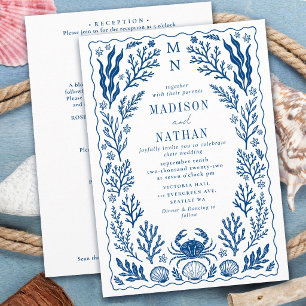 Blue Crab Shell Ocean Beach Wedding QR Code Invitation