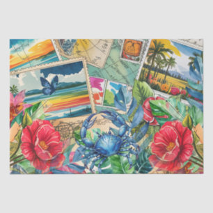 Blue Crab Tropical Florals & Butterfly Decoupage Tissue Paper