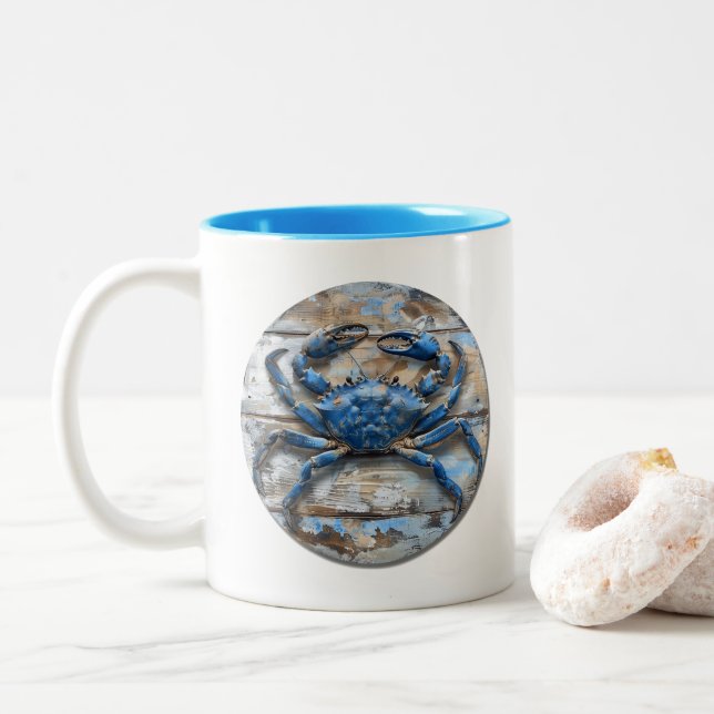 Blue Crab  Two-Tone Coffee Mug (With Donut)