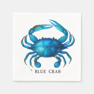 Blue Crab Watercolor Art - Coastal Sea Life  Napkin