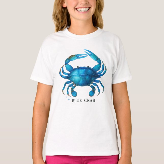 Blue Crab Watercolor Art - Coastal Sea Life  T-Shirt (Front)