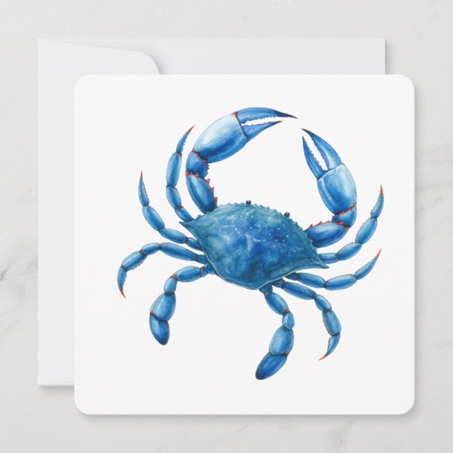 Blue Crab Watercolor Illustration - Ocean Sea Life Invitation (Front)