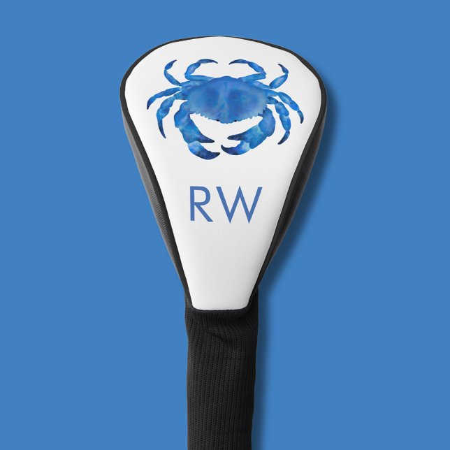 Blue Crab Watercolor Personalised Golf Head Cover (Personalized blue crab illustrated golf head cover)