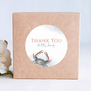 Blue Crab Watercolor Thank You Custom Classic Round Sticker