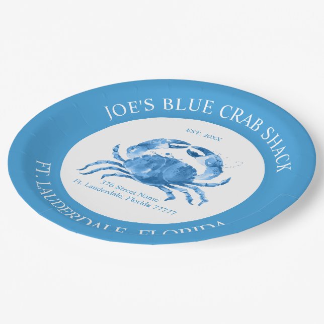 Blue-crab watercolors illustration paper plate (Angled)