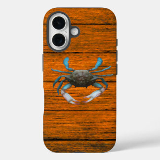 Blue Crab Wood Grain iPhone 16 Case