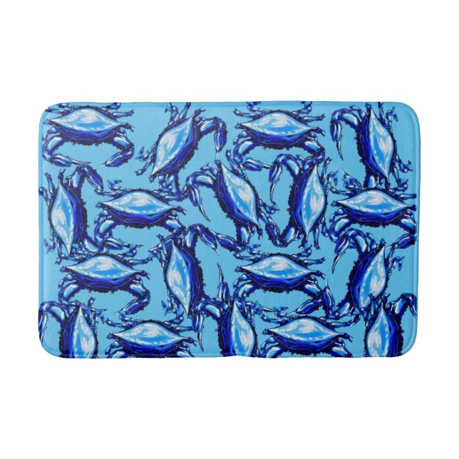 Blue Crabs Beach House Bathroom Bath Mat (Front)