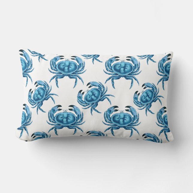 Blue Crabs Classic Seaside Pattern Lumbar Cushion (Front)