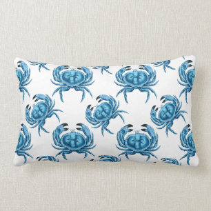 Blue Crabs Classic Seaside Pattern Lumbar Cushion