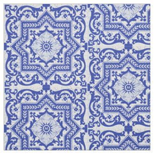 Blue Cracked Ceramic Style Azulejo Vintage Fabric