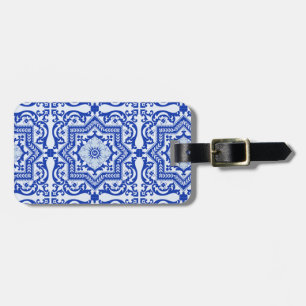 Blue Cracked Ceramic Style Azulejo Vintage Luggage Tag