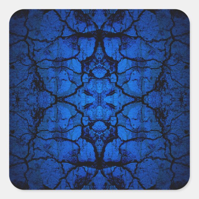Blue cracked wall pattern square sticker (Front)