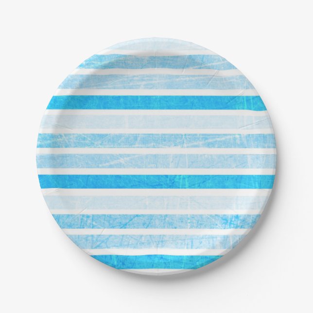 Blue Crackle Striped Paper Small Cake Paper Plates (Front)