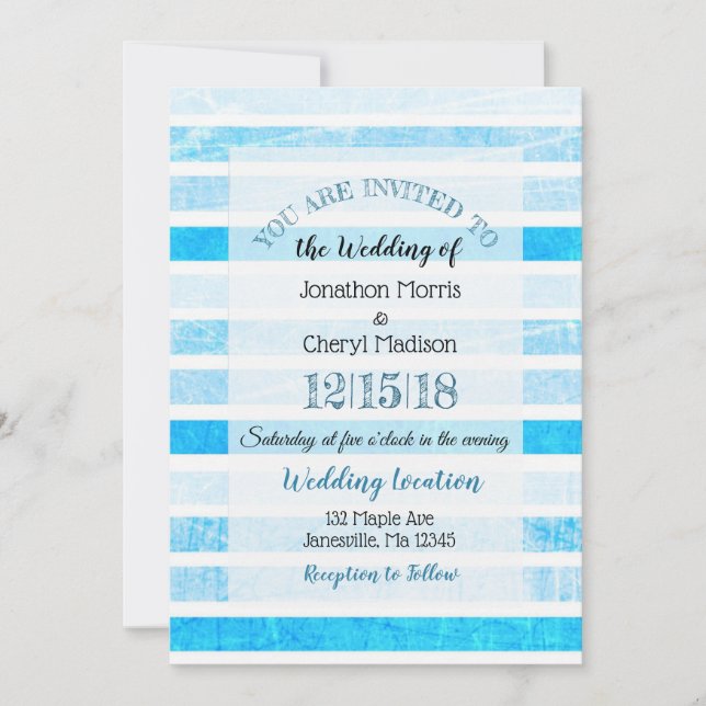 Blue Crackle Striped Wedding invitations (Front)
