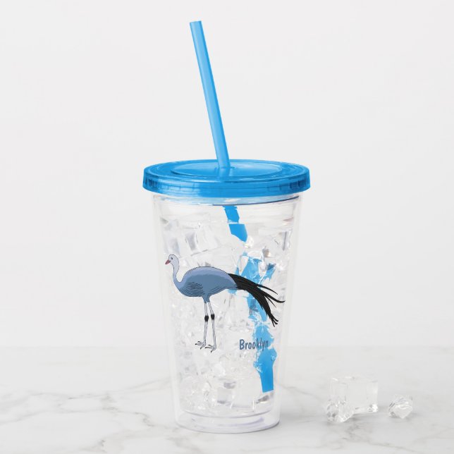 Blue crane bird cartoon illustration acrylic tumbler (Front Ice)