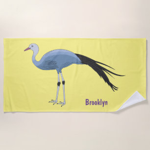 Blue crane bird cartoon illustration beach towel