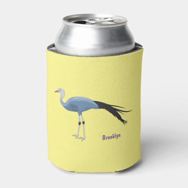 Blue crane bird cartoon illustration   can cooler (Can Front)
