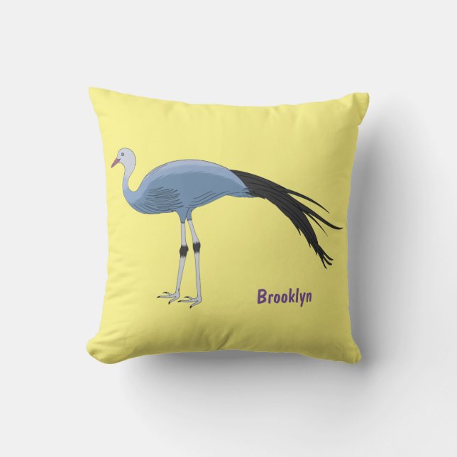 Blue crane bird cartoon illustration  cushion (Front)