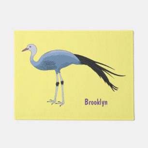 Blue crane bird cartoon illustration doormat