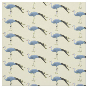 Blue crane bird cartoon illustration fabric