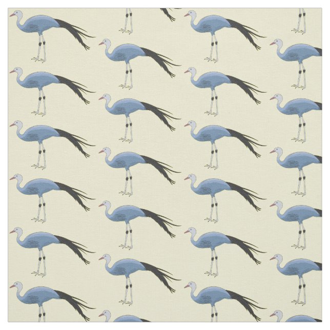 Blue crane bird cartoon illustration  fabric (Swatch)