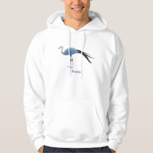 Blue crane bird cartoon illustration hoodie