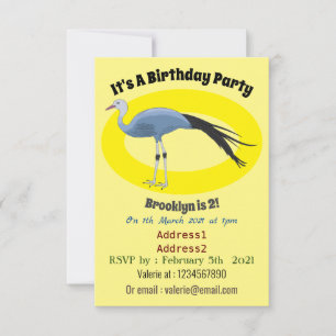 Blue crane bird cartoon illustration invitation