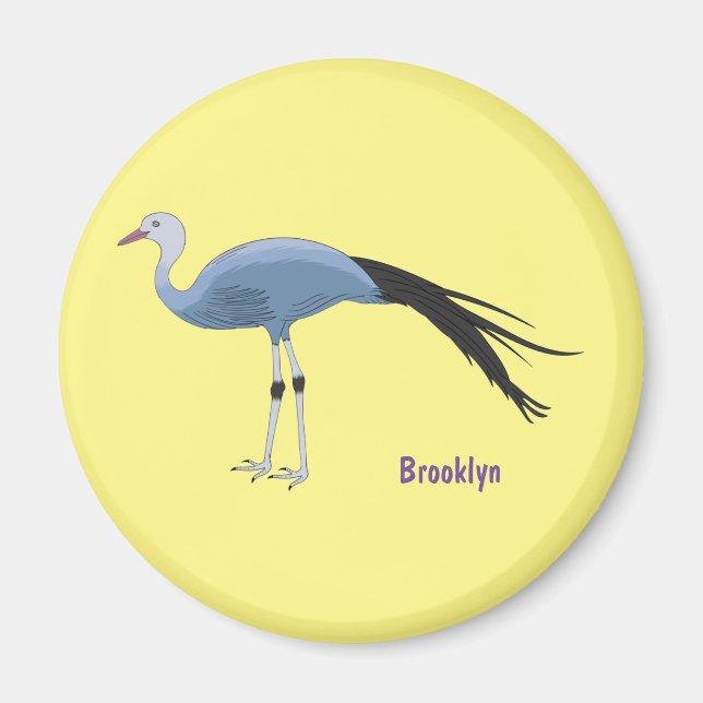 Blue crane bird cartoon illustration magnet (Front)