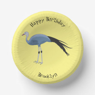 Blue crane bird cartoon illustration paper plate