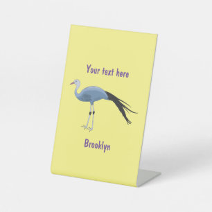 Blue crane bird cartoon illustration pedestal sign