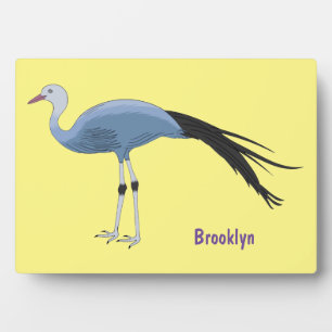 Blue crane bird cartoon illustration plaque