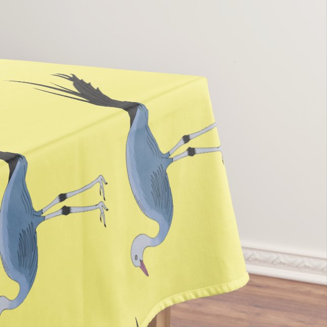 Blue crane bird cartoon illustration tablecloth (In Situ)